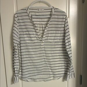 CARVE Women's White and navy Striped Button Down Shirt